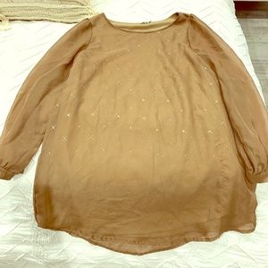 Tan Dress with gold foil design